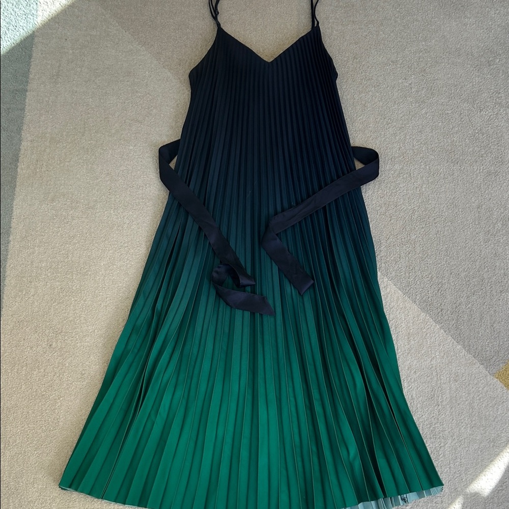 Banana Republic Green and Navy Spaghetti StrapPleated Dress - Picture 3 of 8